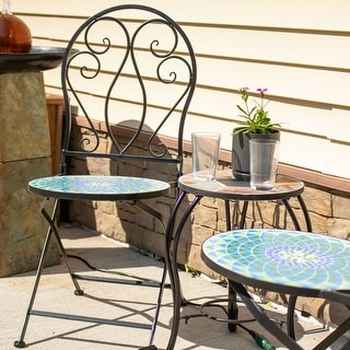 Mosaic Tile Foldable Bistro Chair with Iron Frame - 2-Pack - Bed