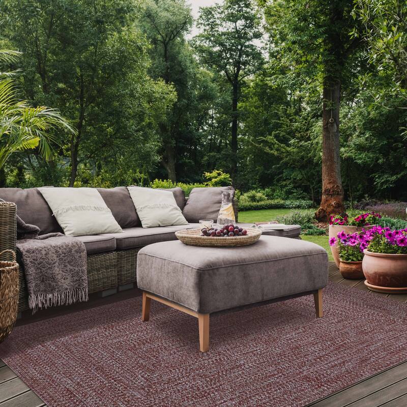 Superior Modern Rustic Bohemian Reversible Multi-Tone Braided Indoor Outdoor Area Rug - 5' X 8' - Brick-White