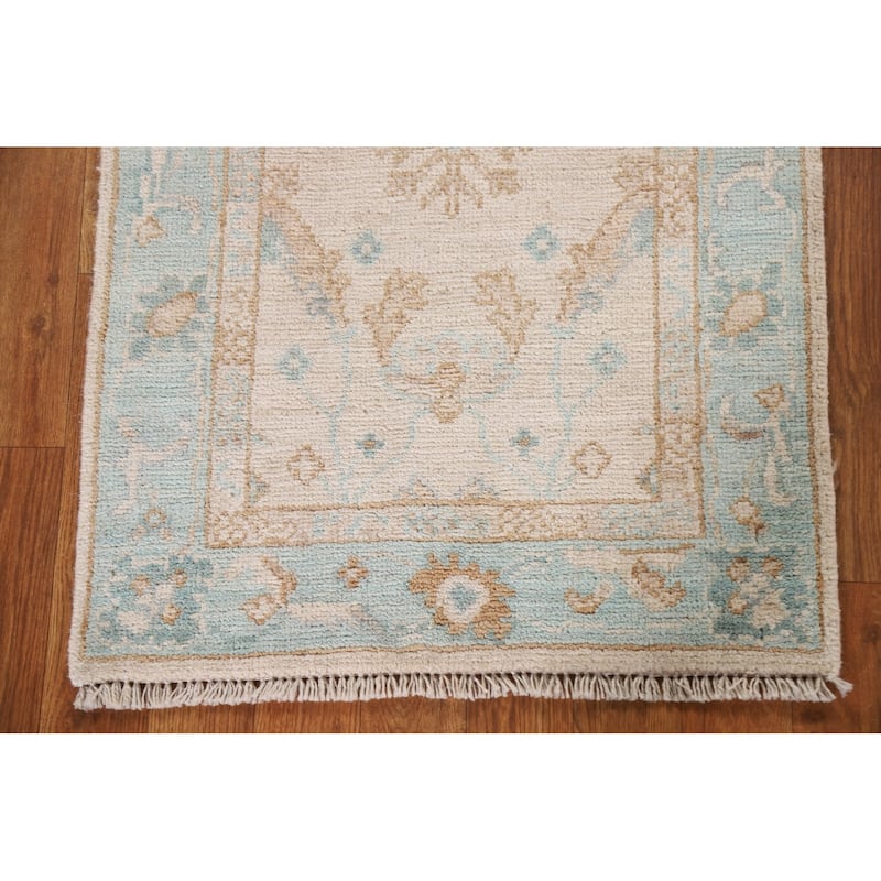 Hand Knotted Oriental 100% Wool Carpet Transitional Geometric Peach Oushak Area Rug - 2' 10'' X 1' 11''