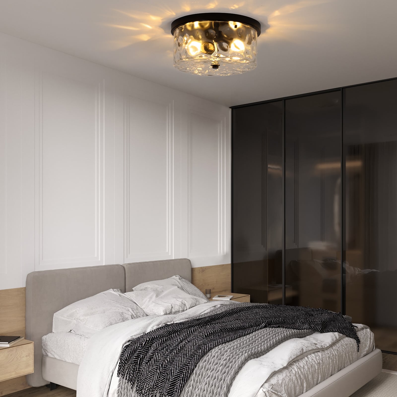 Hammered glass flush mount ceiling sales light
