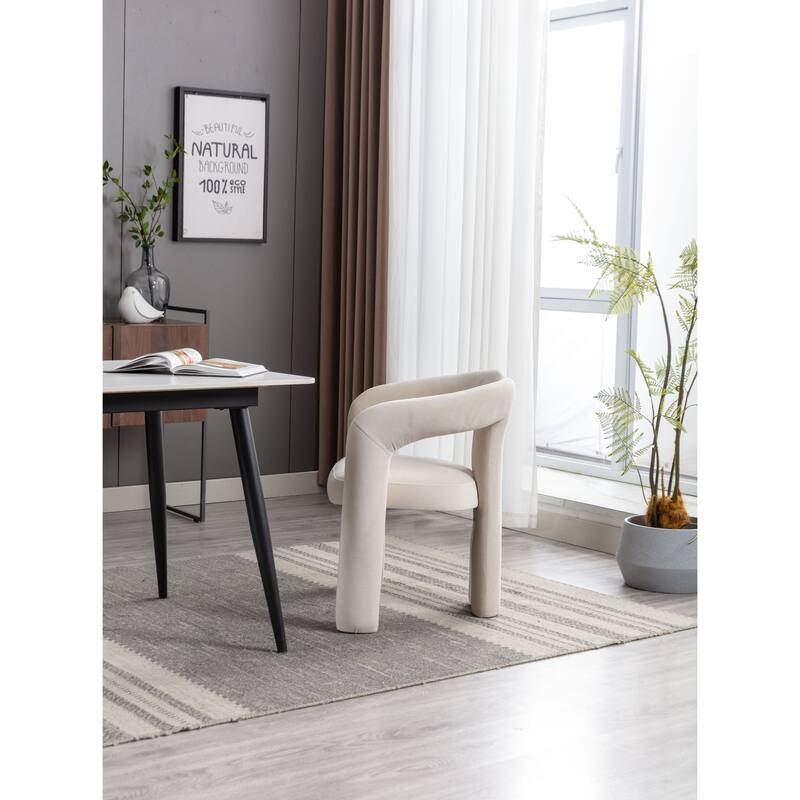 Set of 2 Beige Velvet Fabric Upholstered Armchair Dining Chair Barrel Side Chairs Accent Chair for Living Room Bedroom Kitchen