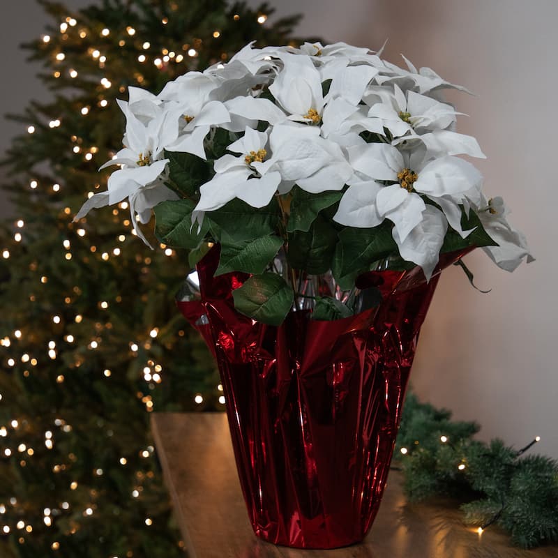 Artificial Christmas Poinsettia in Wrapped Base - 26" - White