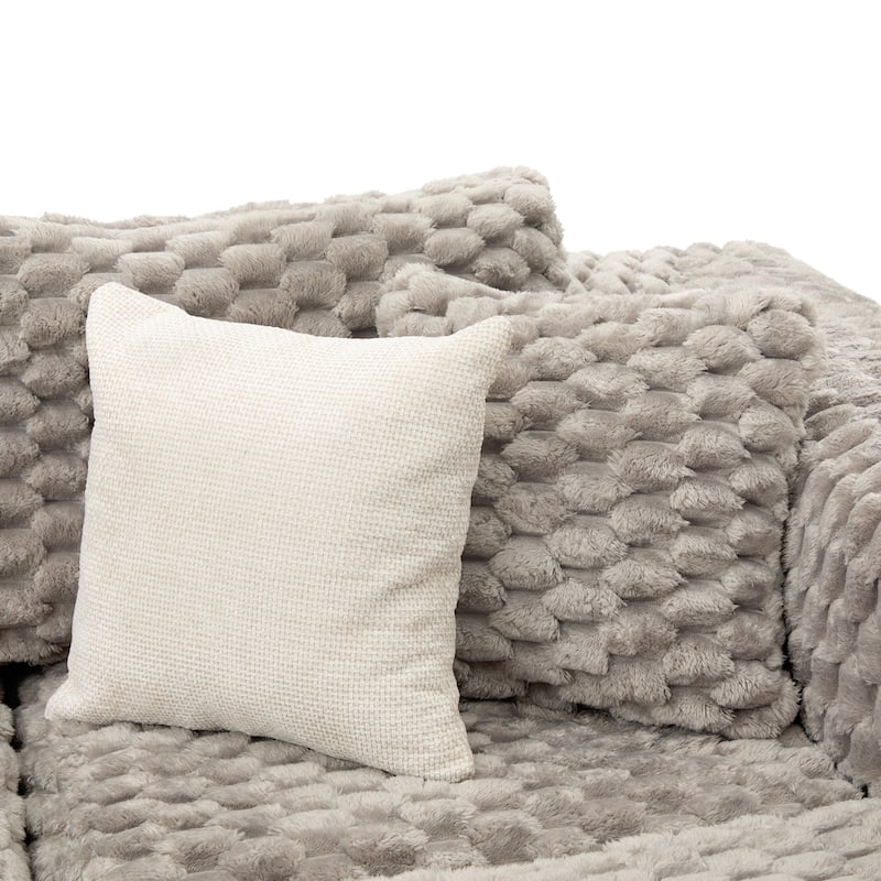 135.4" Bubble Velvet Fabric Sectional Sofa with 2 Ottomans