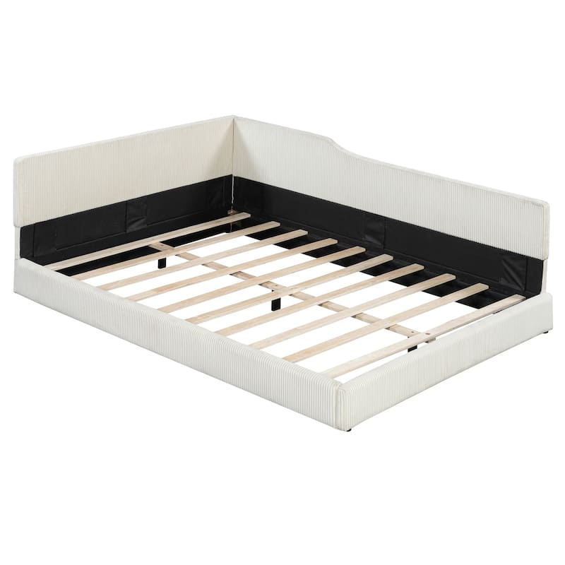 Full Size L-Shaped Corduroy Daybed, Upholstered Sectional Sofa Bed for Guest Room