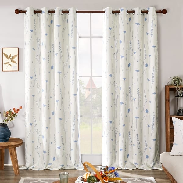 slide 2 of 14, Deconovo Total Blackout Window Curtains with Floral Pattern 2 Panels 52 x 63 Inch - Beige