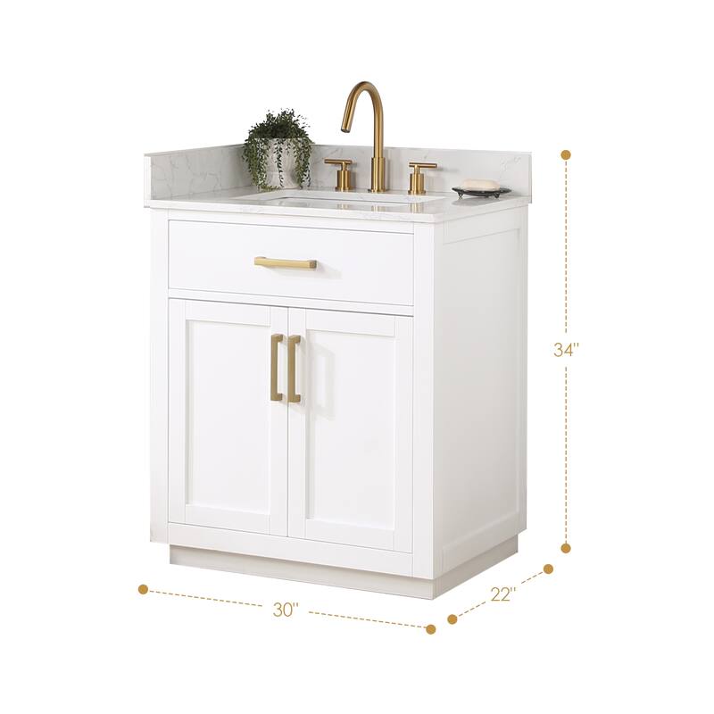Altair Gavino Bath Vanity with Grain White Composite Stone Top and Mirror