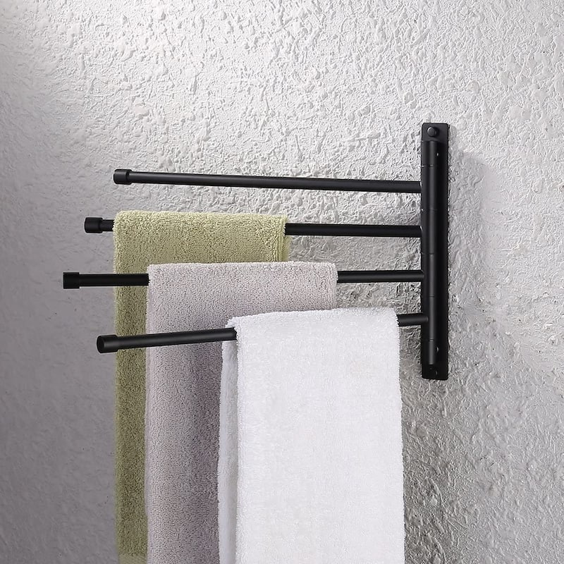 Wall Mounted Bathroom Swivel 4-Arm Towel Bar - Black