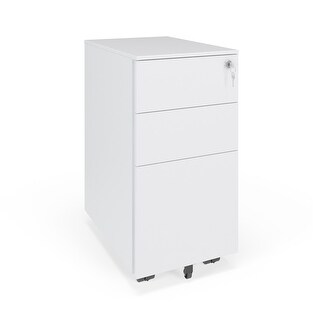 3 Drawers 5 Wheels Mobile File Cabinet Filing Pedestal Lockable Storage for A4 Metal Solid Pedestal with Keys White