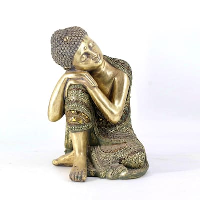 13.8" Tall Frosted Gold Finish Polyresin Buddha Statue - 10.43" L x 9.84" W x 13.78" H