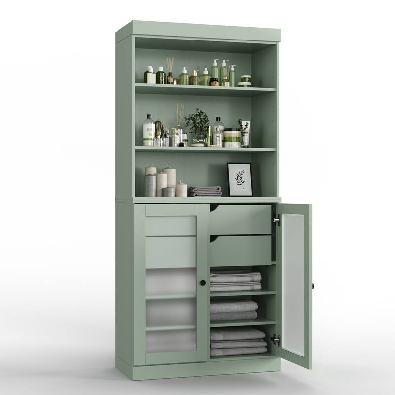 100% Solid Wood 32" Bathroom Cabinet with Optional Doors, 2-Drawers by Palace Imports - Sage - 2 Frosted Glass Doors
