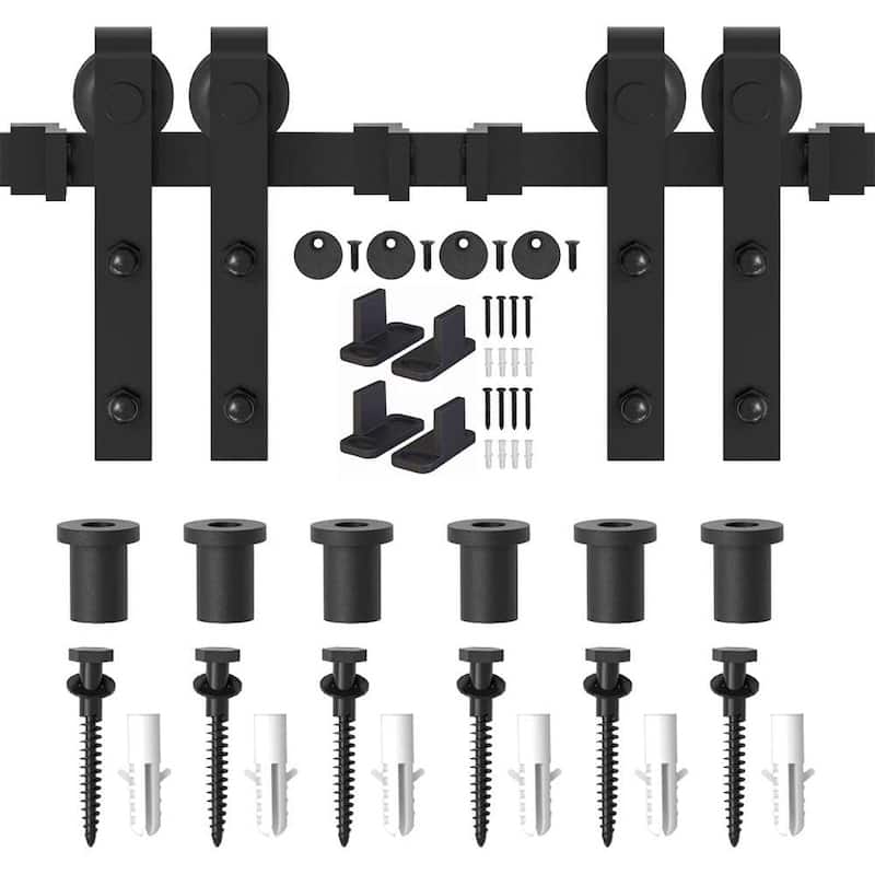 4-14 FT Sliding Barn Door Hardware Track Kit for Double Doors J Style Rollers