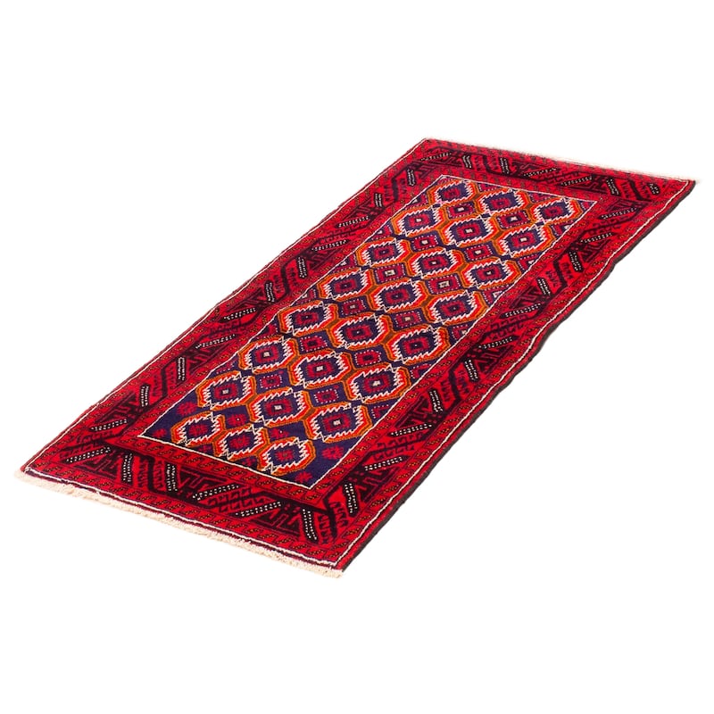 ECARPETGALLERY Hand-knotted Royal Baluch Red Wool Rug - 3'2 x 6'1
