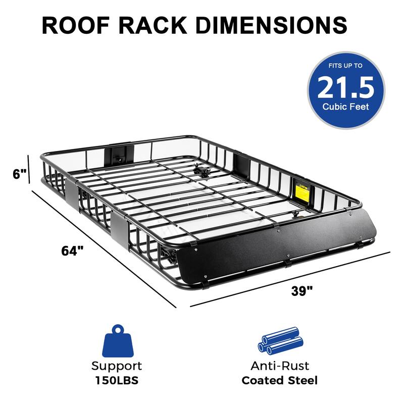Roof Rack Basket Rooftop Steel Rack, Cargo Carrier with 250 Lbs Capacity, Extension Black Car Top Luggage Holder 64" Universal