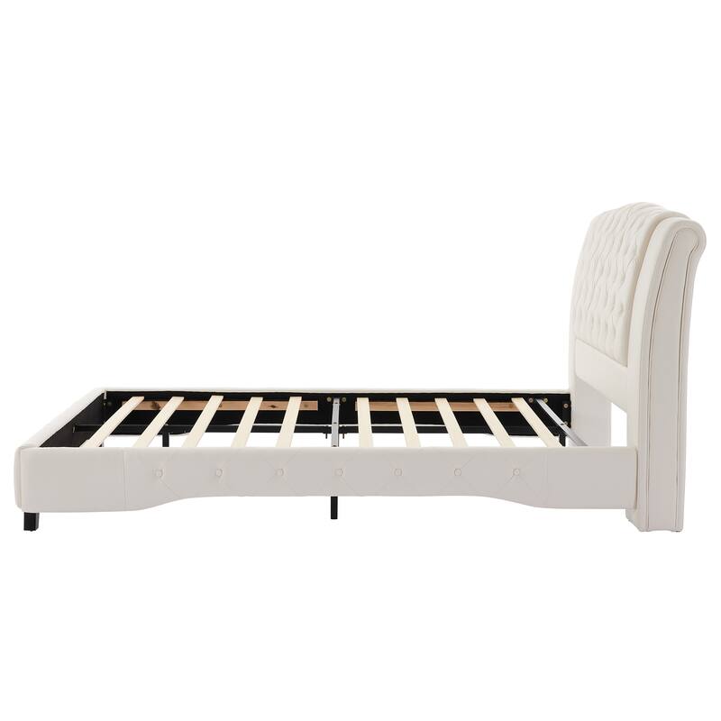 Christopher Knight Home - Modern Upholstered Platform Bed with Wood & Metal Frame with Button-Tufted Headboard