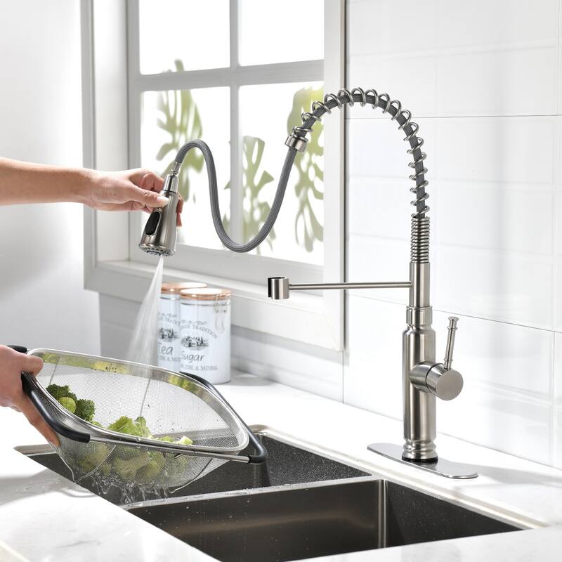 Spring Kitchen Faucet, Single Level Handle and Pull Down Sprayer