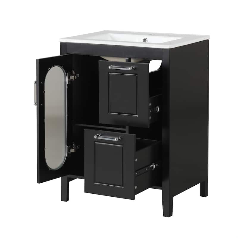 Roomfitters 24" Bathroom Vanity with Sink Cabinet with 2 Drawers and Door Adjustable Shelf Solid Wood and MDF