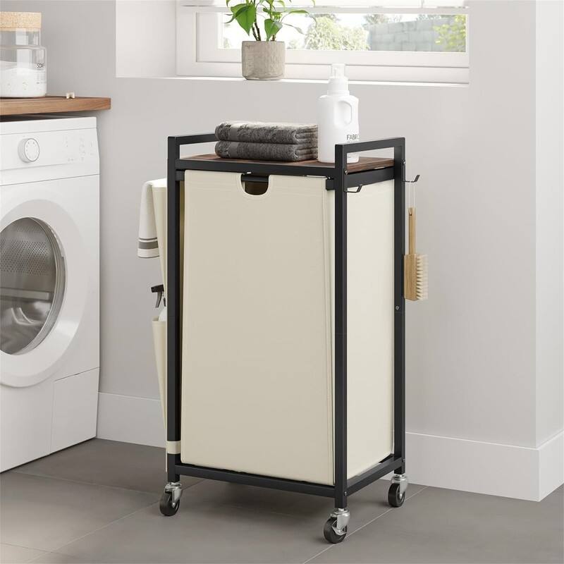 Laundry Hamper with Wheels and Shelf - 16.9"L x 13"W x 32.7"H