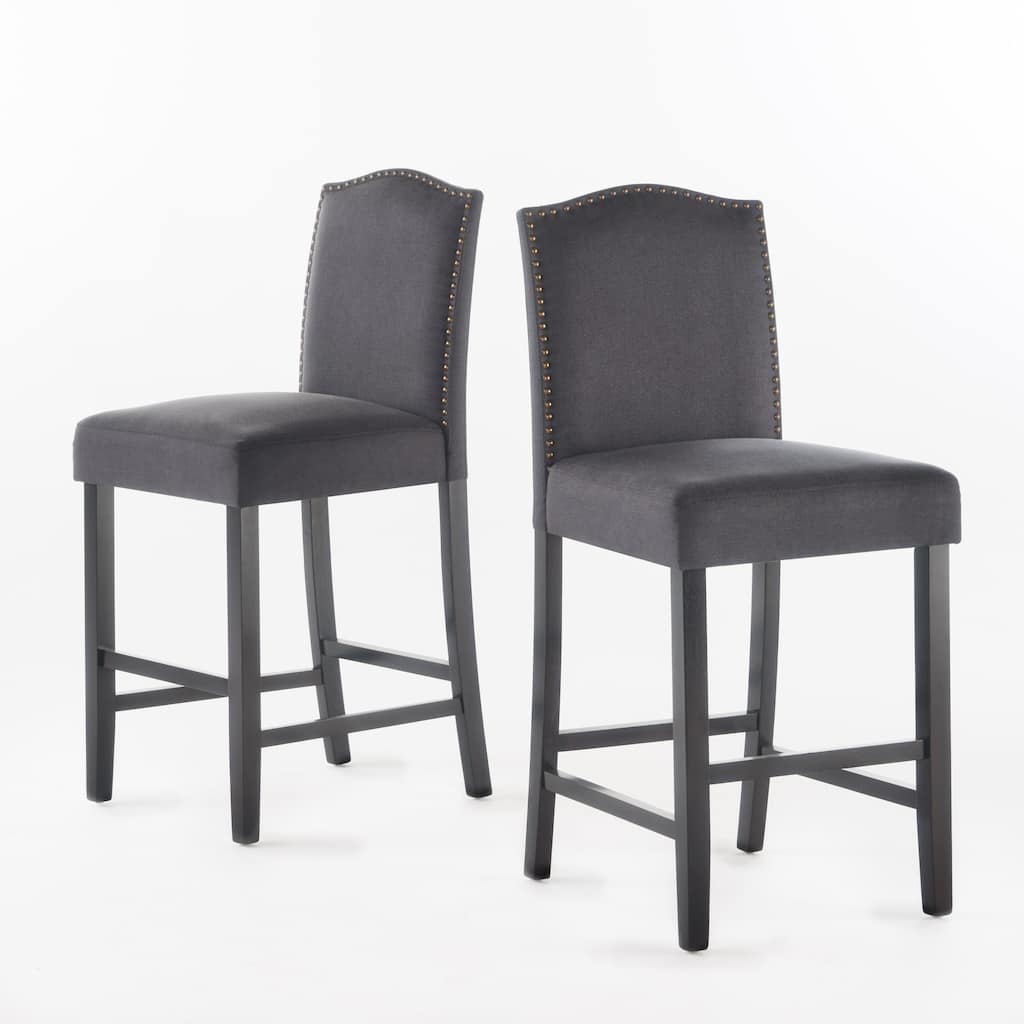 Darren Contemporary Upholstered Counter Stools with Nailhead Trim (Set of 2) by Christopher Knight Home