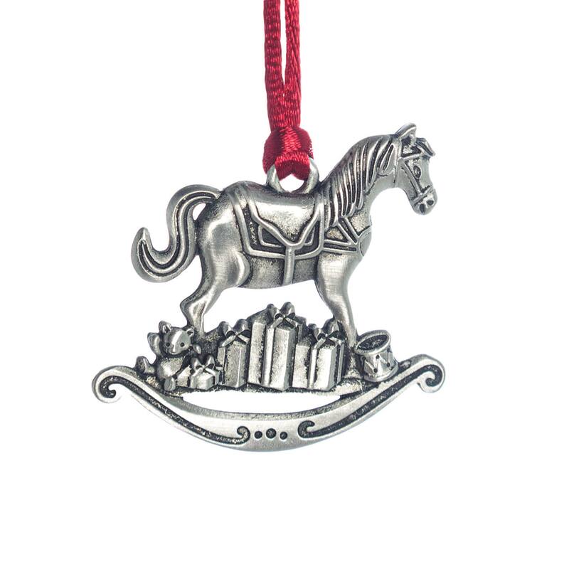 Solid Pewter Christmas Tree Ornament - Rocking Horse
