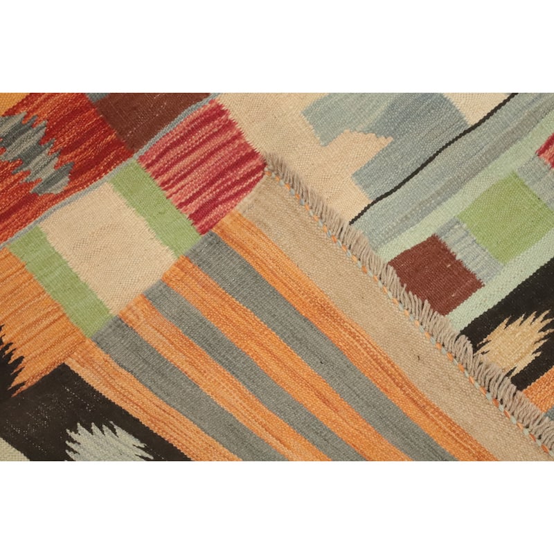 Hand Woven Oriental 100% Wool Carpet Southwestern Tribal Multi-Colored Kilim Area Rug - 7' 9'' X 5' 1''