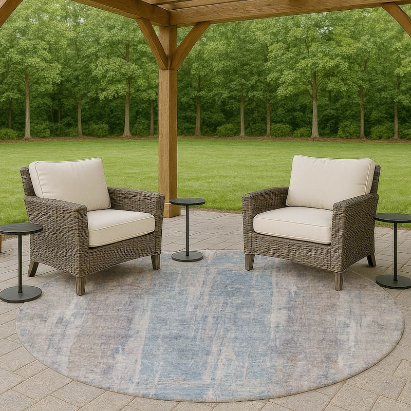 Machine Washable Indoor/ Outdoor Vintage Ombre Chantille Rug - Beige - 8' x 8'