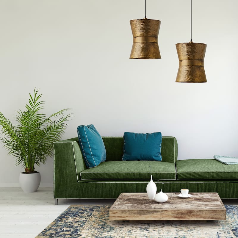 Lyra River of Goods Antique Gold Metal Pendant Light with Adjustable Hanging Cord - 11.75" x 11.75" x 16/81"