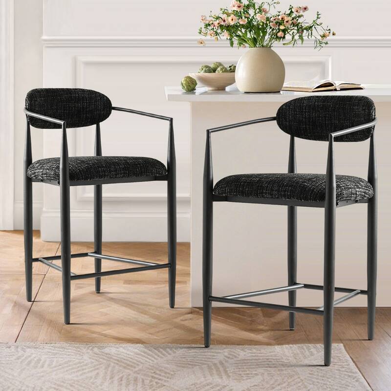 Modern Upholstered Arm Counter Stool with Metal Frame Leg(Set of 2)