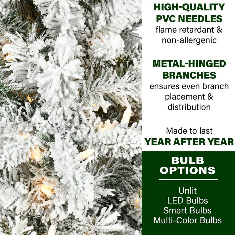 Fraser Hill Farm 7.5-Ft. Slim Mountain Pine Flocked Christmas Tree with Multicolor LED Lights