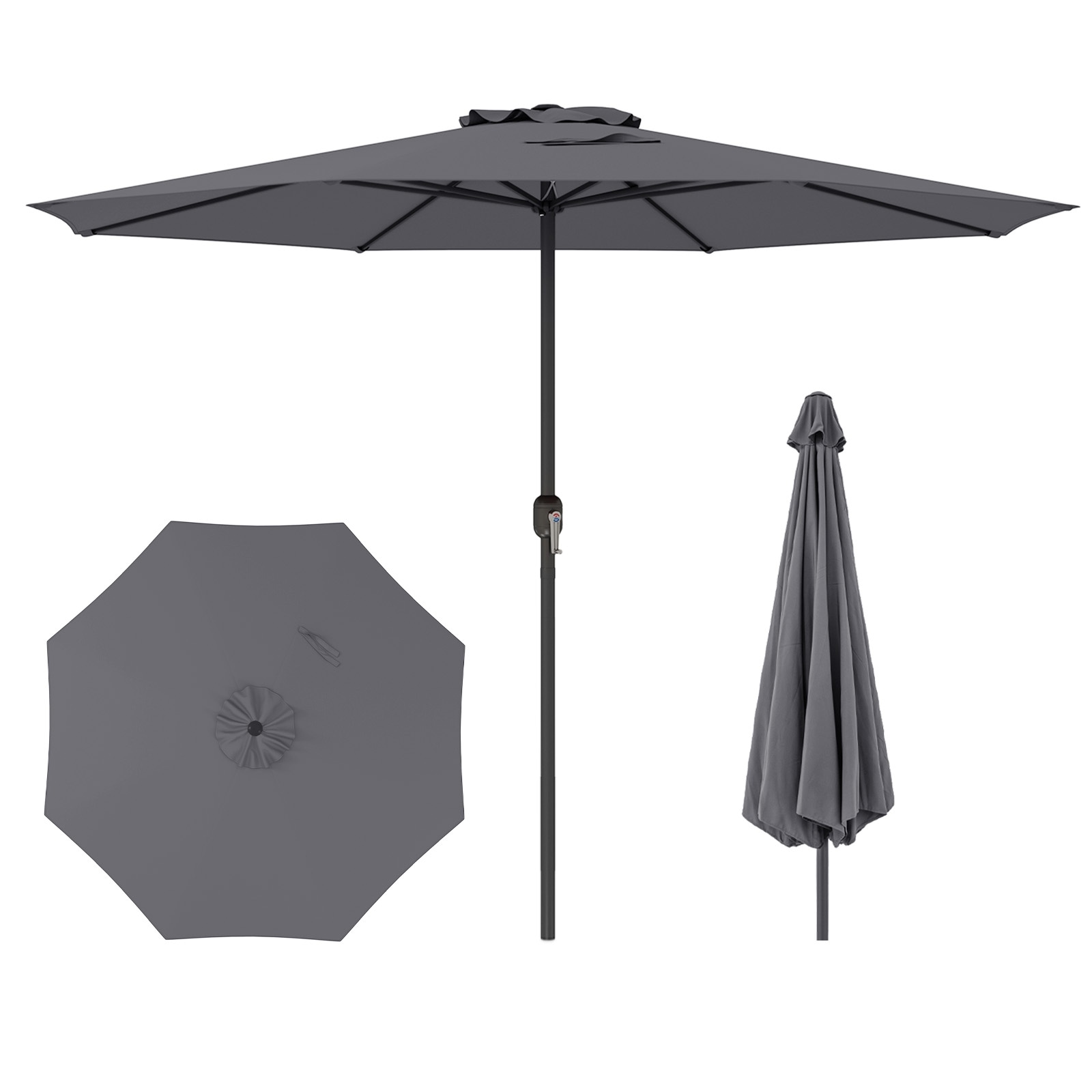 12 Feet Patio Polyester Umbrella with Metal Tube Pole and 8 Heavy-Duty Ribs
