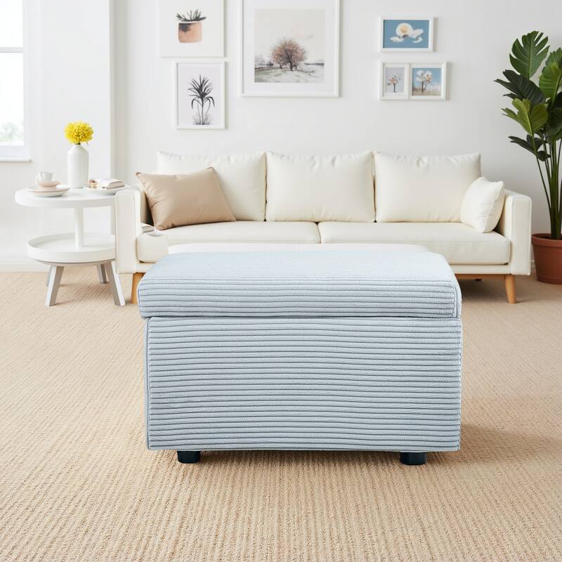 25 in.W Corduroy Upholstered Flip Top Storage Ottoman Footstool w/ Hide Hidden Storage & Solid Wood Legs