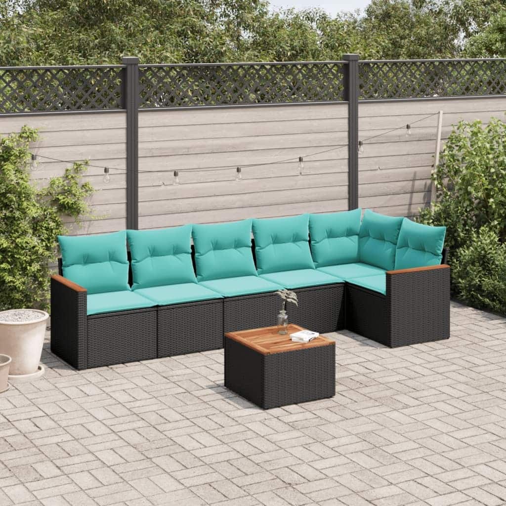 vidaXL Patio Sofa Set with Cushions Outdoor Conversation Furniture Poly Rattan - 24.4x 24.4x 27.2