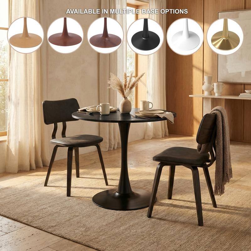 Bristol Modern Solid Wood Top Dining Table with Powder Coated Stainless Steel Pedestal Black Base for Home Kitchen or Restaurant