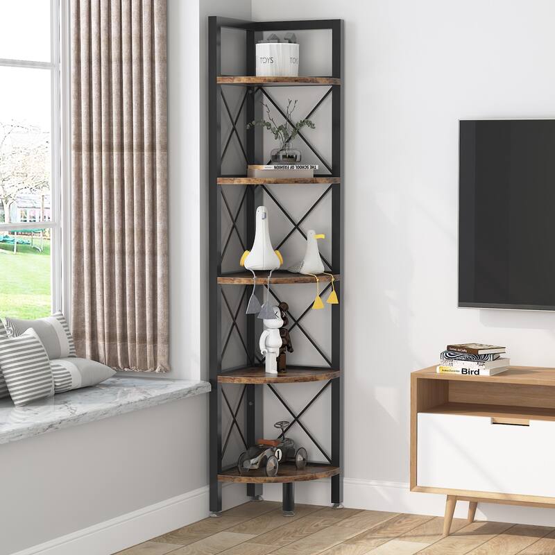 5-Tier Corner Shelves, 5 Shelf Corner Bookshelf and Bookcase