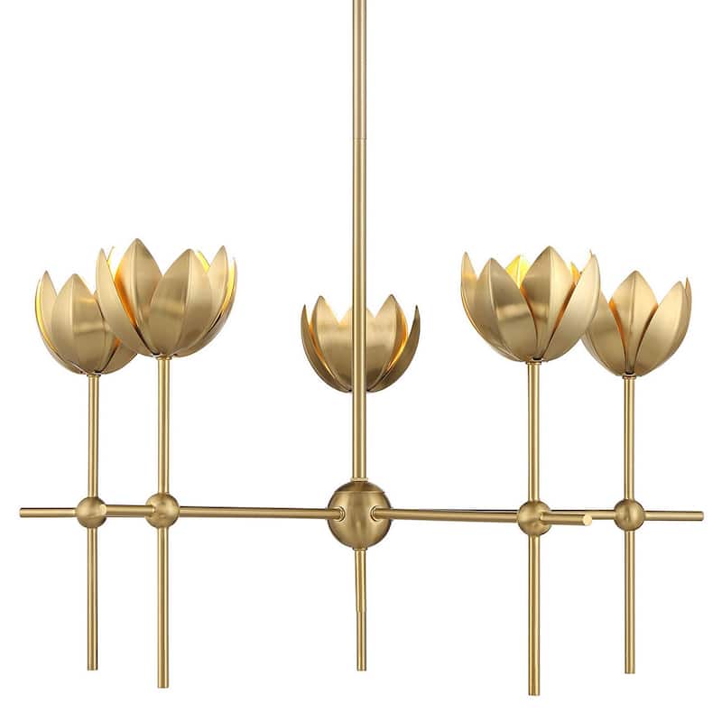 Bellevue SHCH60472 5 Light 26" Wide Chandelier with Floral Shades - Natural Brass