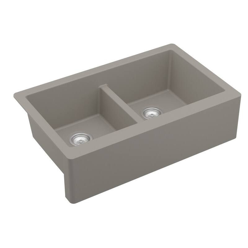 Karran Farmhouse Apron Front Quartz Double Bowl Kitchen Sink Kit
