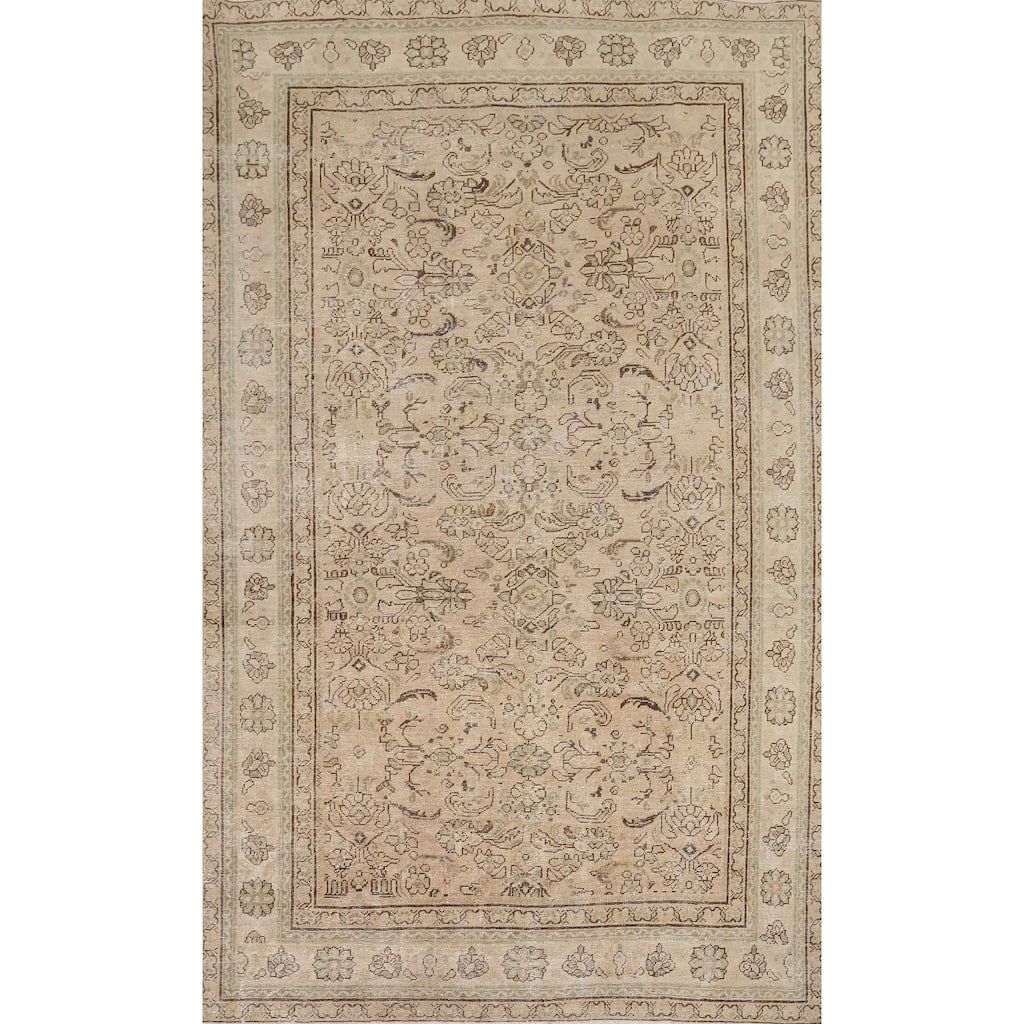 Hand Knotted Oriental 100% Wool Carpet Traditional All-Over Beige & Ivories Tabriz Area Rug - 10' 9'' X 7' 0''