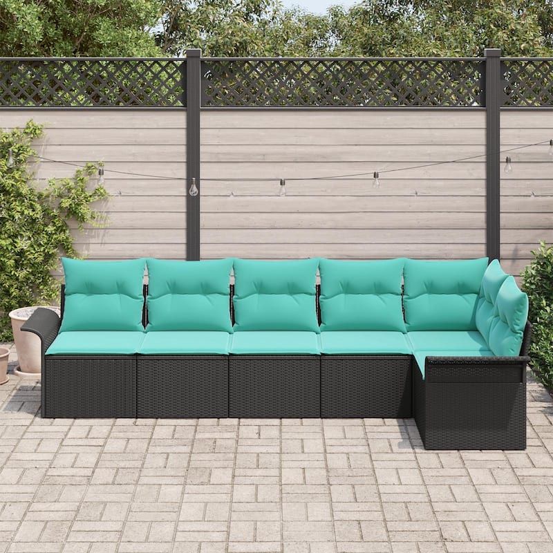 vidaXL 7 Garden Sofa Set with Cushions Black Poly Rattan - 117.1 x 52.2 x 27.2