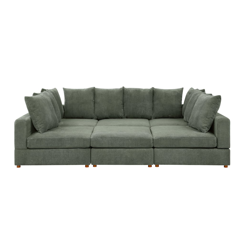 Haven 6 Piece Modular Corduroy Sectional Sofa Fabric Upholstery