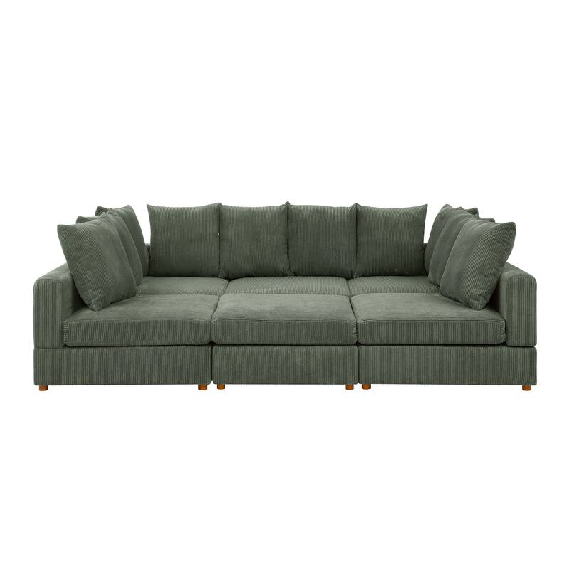 Haven Modular Corduroy Sectional - 6 Piece - 75" D x 116.5" W x 36" H - Green
