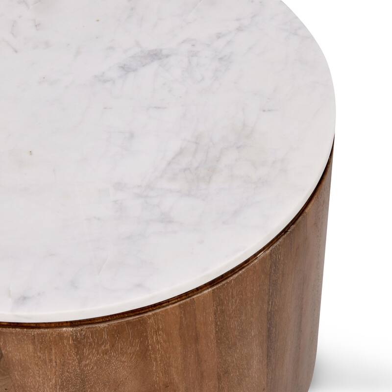 Classic Home Josie 22" Wood and Marble Round End Table