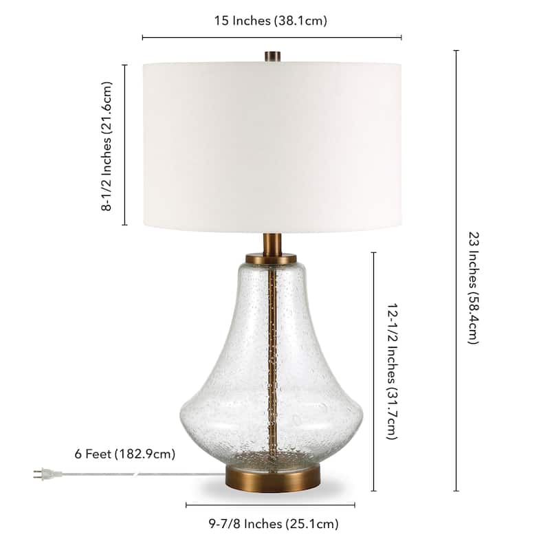 Lagos Table lamp in clear seeded glass and brushed brass