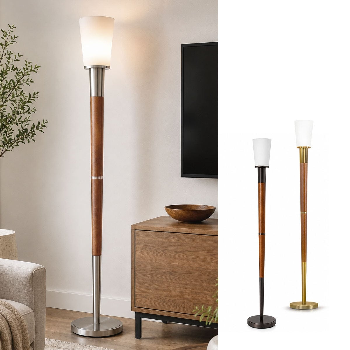 Manhattan Walnut Finish Wood/Glass Shade 71.5-inch H Torchiere Floor Lamp