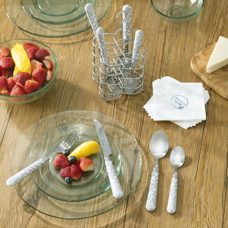 French Home Bistro 16-Piece Stainless Steel Flatware Set, Service for 4, Lace Overlay