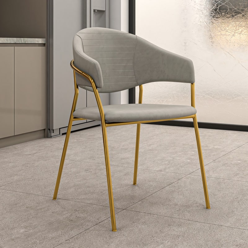 LeisureMod Bella Modern Mid-Century Leather/Velvet Dining Chair in Gold Stainless Steel Armchair for Home & Kitchen Banquet