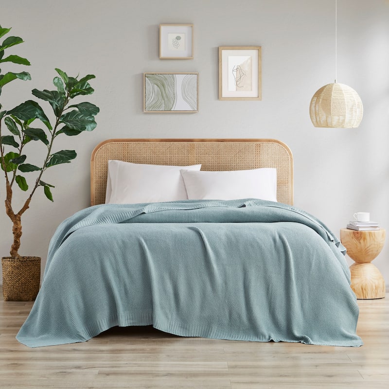 INK+IVY Bree Solid Reversible Knit Blanket - Twin - Light Blue