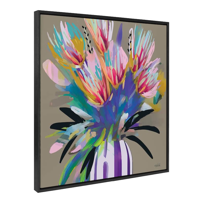 Kate and Laurel Sylvie Bright Flowers Frame Canvas by Inkheart Designs - 30x30 - Black