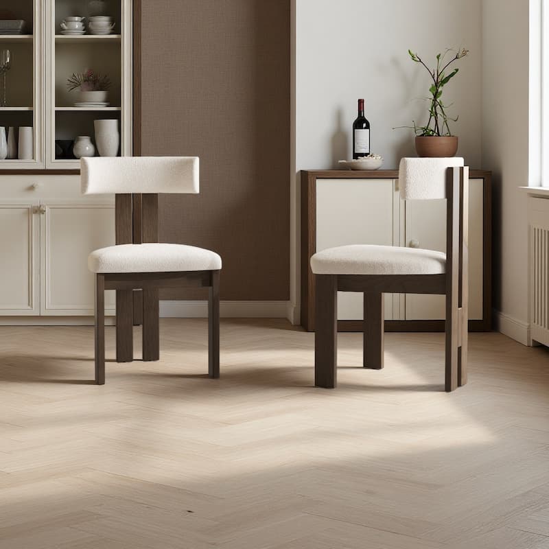 Mid-Century Modern Wood Dining Chairs Set of 2,White & Walnut Side Chairs, Fully Assembled