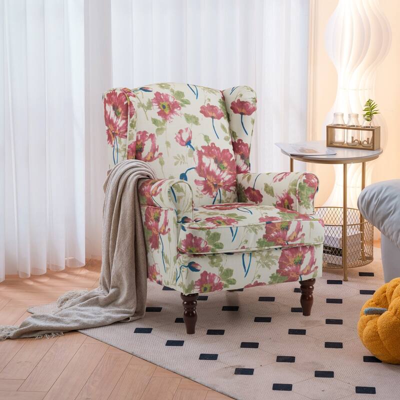 Erommy Modern Accent Chair, High Back Armchair, Upholstered Fabric Button Single Sofa with Wooden Legs for Living Room