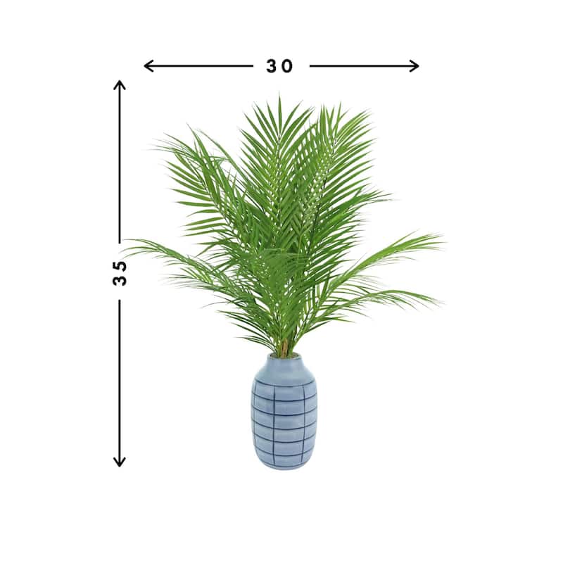 Palm Leaves in a blue ceramic vase - Green
