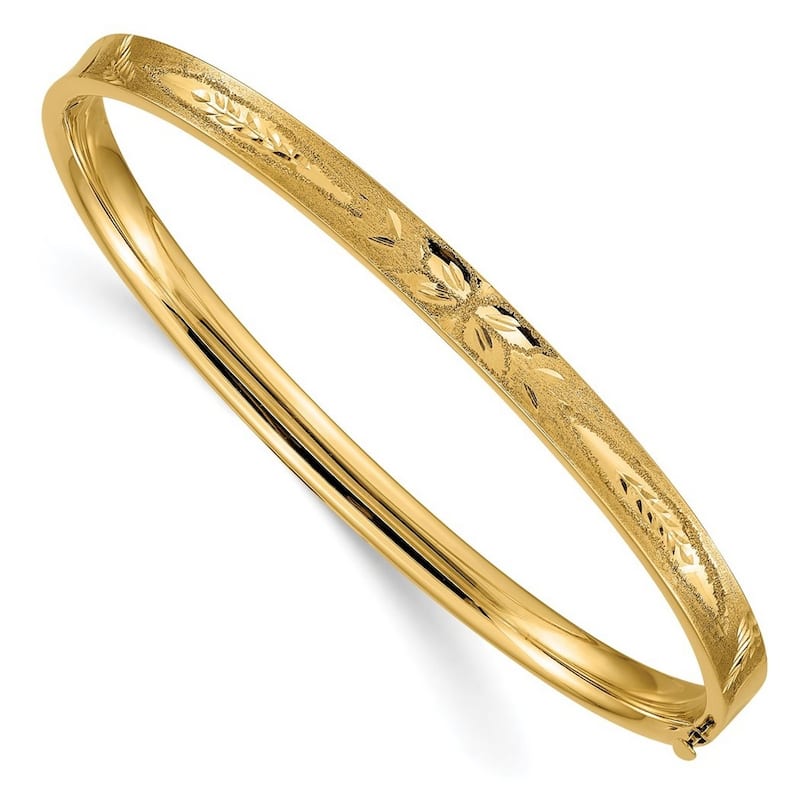 Curata 14k Yellow Gold 3/16" Sparkle Cut Concave Hinged Bangle Bracelet